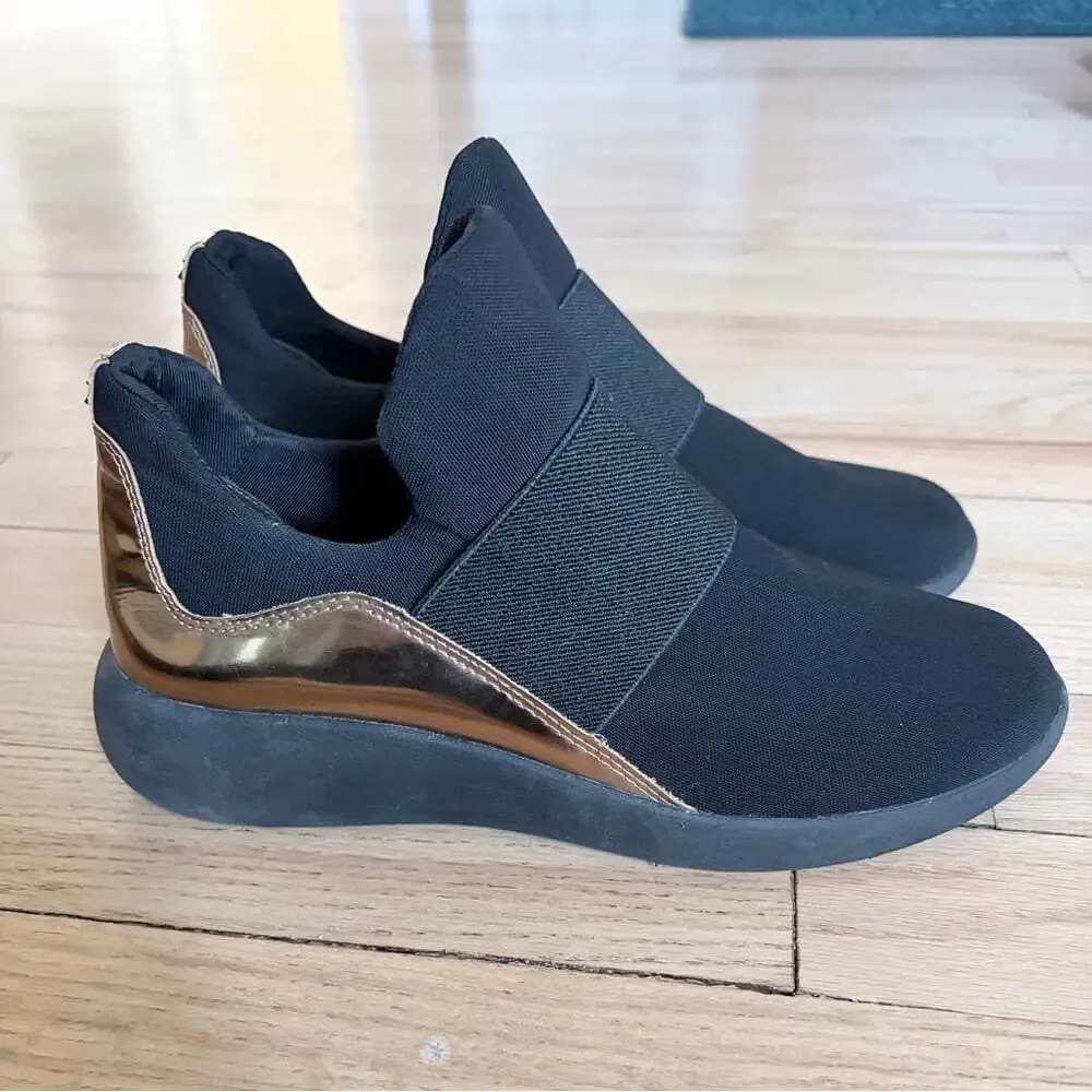 Donna Karan Elegant Black and Bronze Women's Slip-On Sneakers Size 6